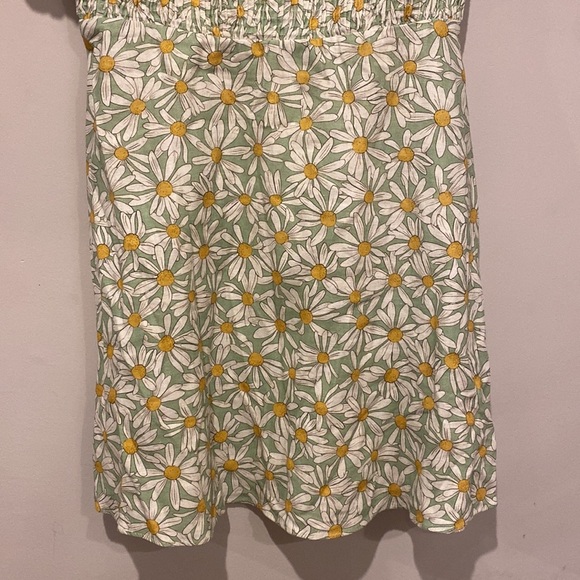 Zara Sunflower White Green Puff Sleeve Rouched Mini  Summer Dress - Picture 3 of 6